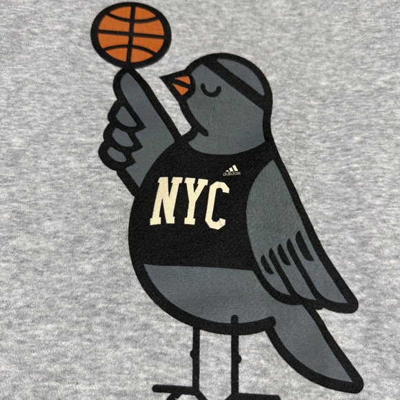 Adidas Pigeon NYC Basketball Crewneck Cut-Off Sweatshirt Gray Sz S Long Sleeve - Picture 2 of 9